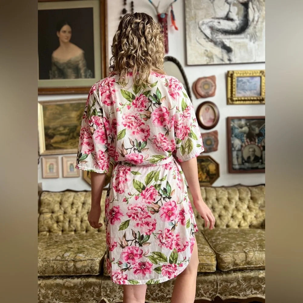 Show Me Your Mumu Pink Cream Pink Floral Robe Kimono Duster Garden of Bl… - Picture 3 of 14
